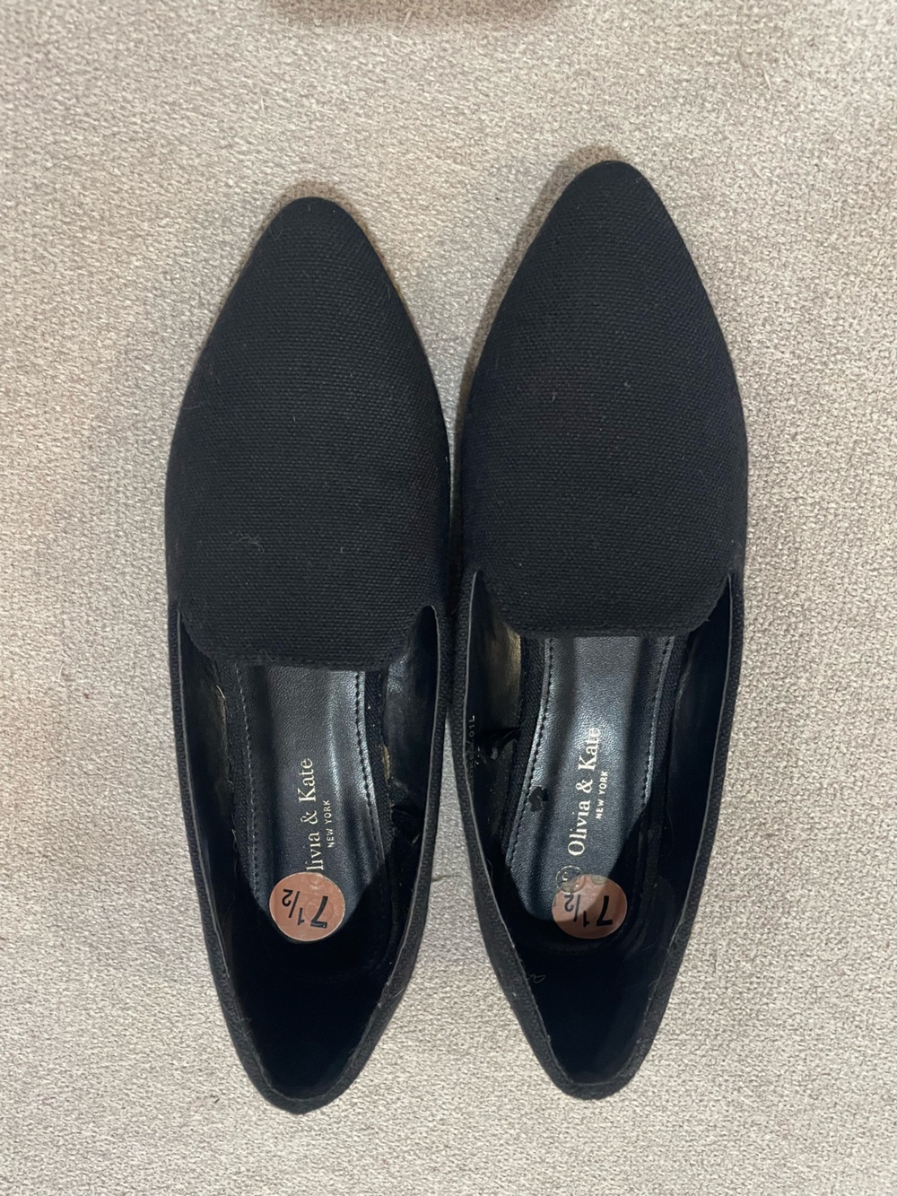 Olivia & Kate Black Pointed Toe Loafers Flats 7.5